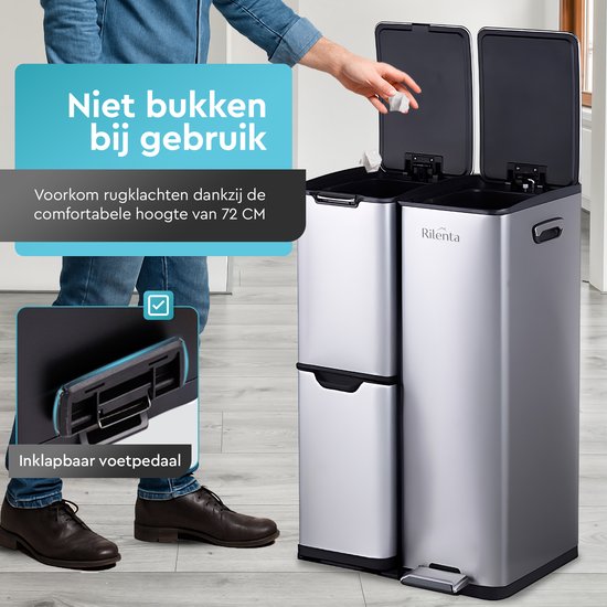 NOUS Living prullenbak - afvalscheiding - (18L 18L 18L) - mat blauw