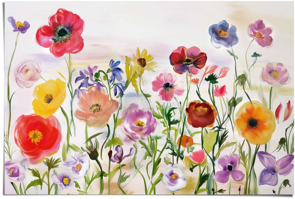 REINDERS Poster Bloemenveld - 61 x 91,5 - Papier - REINDERS Beige