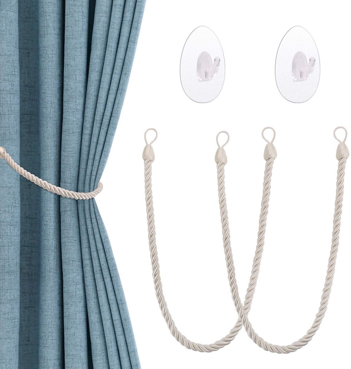 Stunq® Gordijnhouder met Transparante Zelfklevende Haken - 2 Stuks