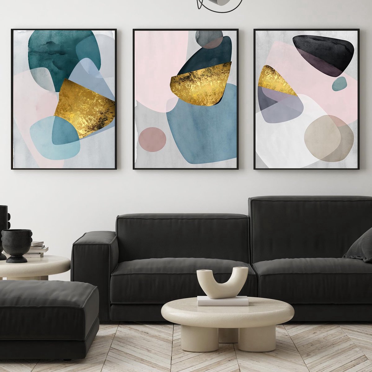 Stunq® Abstracte Posters Set van 3, Geometrische Canvas Afbeeldingen, Woonkamer Decoratie, Zonder Lijst (30x40cm)