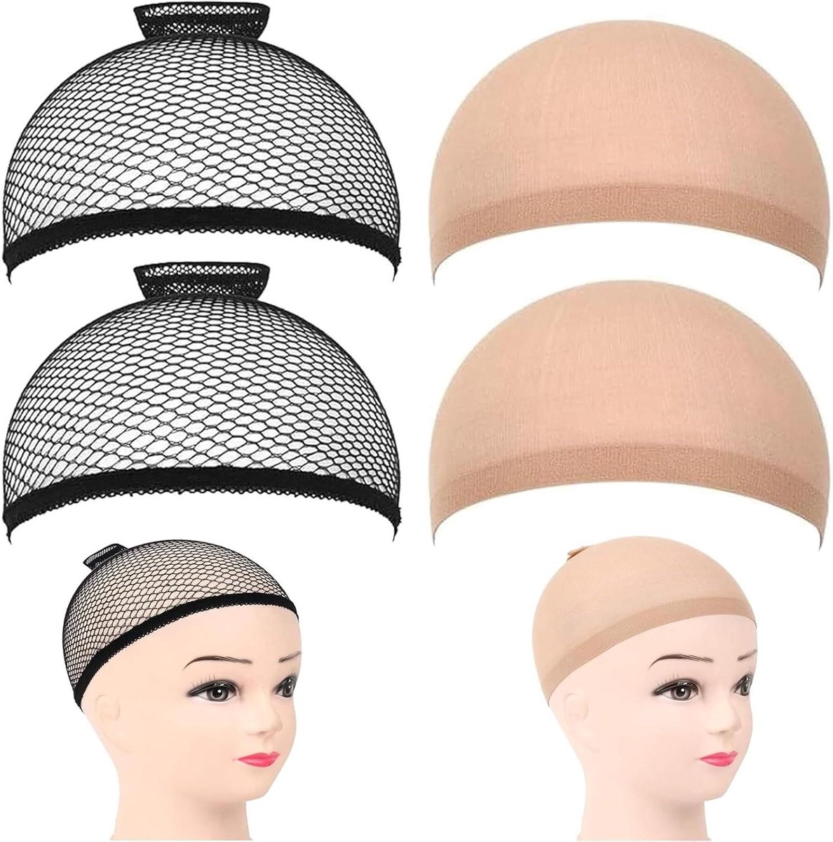Cosensi - Pruikkapje nylon haar netje, rekbaar elastisch ademend - set van 4 - zwart