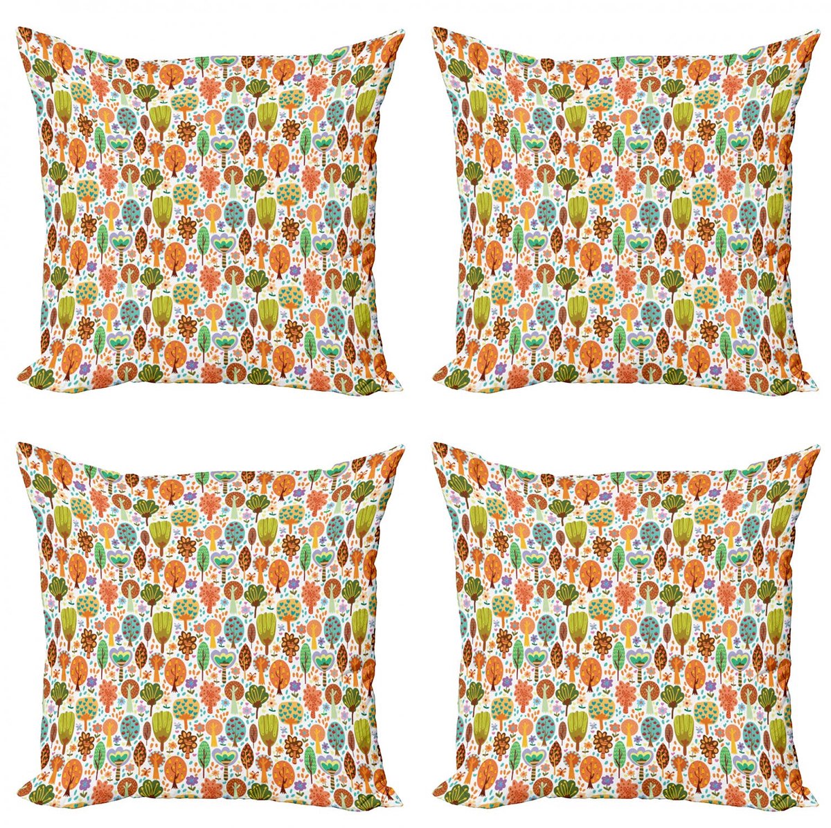 ABAKUHAUS Bos kussenhoes-set – 4x 60x60 cm – Dubbelzijdig bedrukt – Veelkleurig
