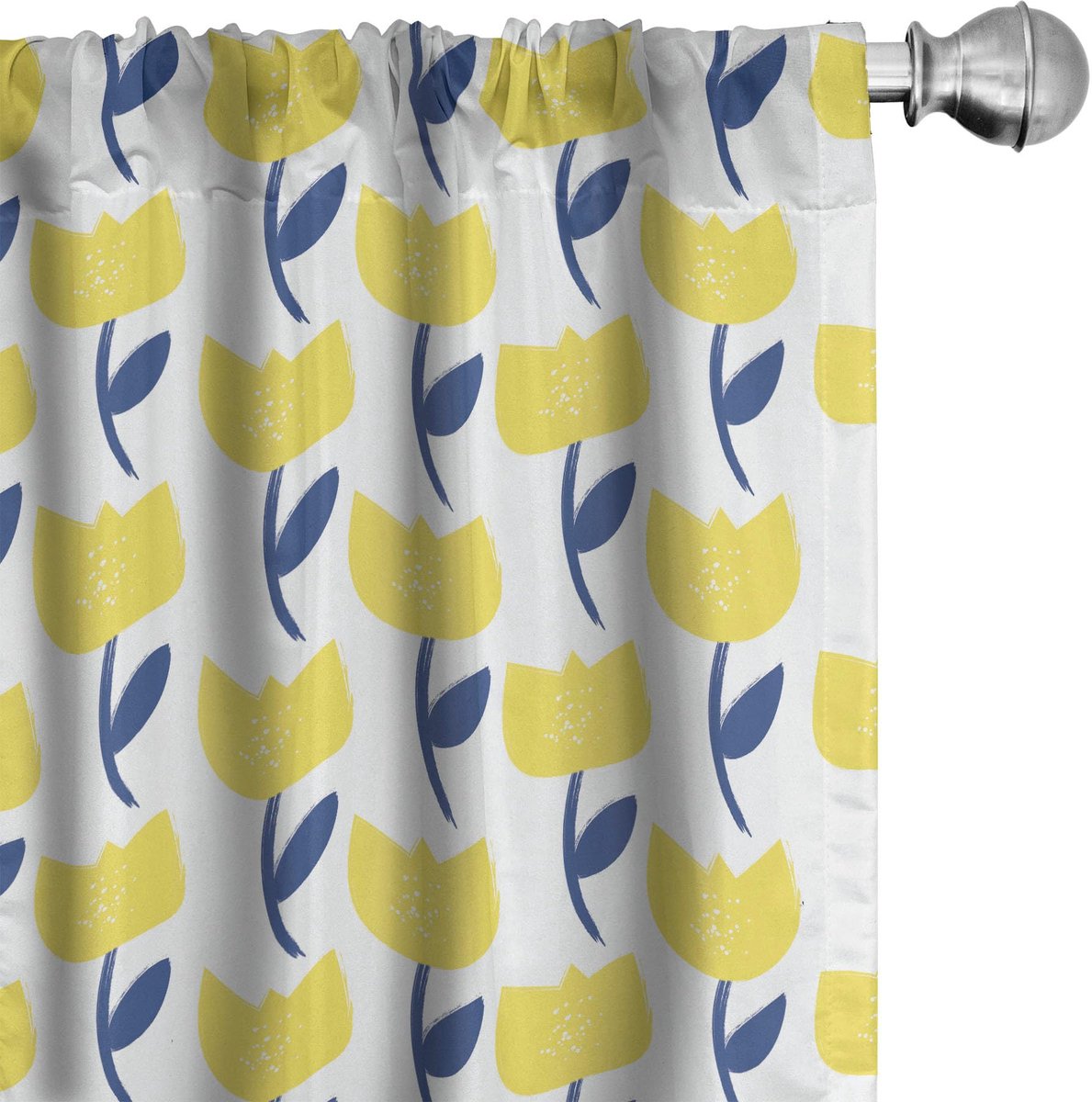 ABAKUHAUS Tulpen Voorhangen – 2x75x175 cm – Microvezel – Nachtblauw & Mosterdgeel