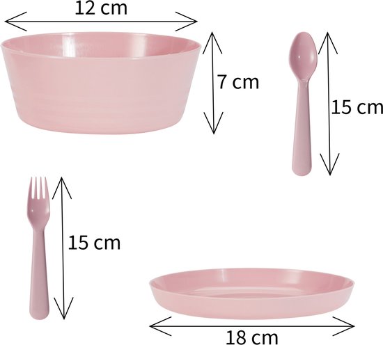 HEM 24-delig Serviesset 6 Persoons - Roze Kunststof - Picknickset - BPA-vrij & Vaatwasserbestendig - 6x Bord, 6x Kom, 6x Vork, 6x Lepel - Lichtgewicht Plastic Servies - Met HEM Opbergzak van Merkloos — afbeelding 5