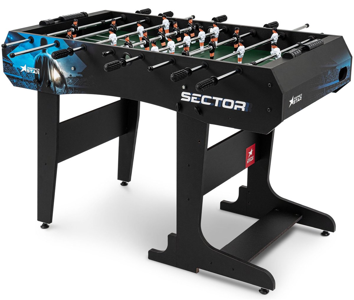 Hop-Sport Sector – Tafelvoetbal – Opvouwbaar – MDF met Laminaat – Zwart/Blauw