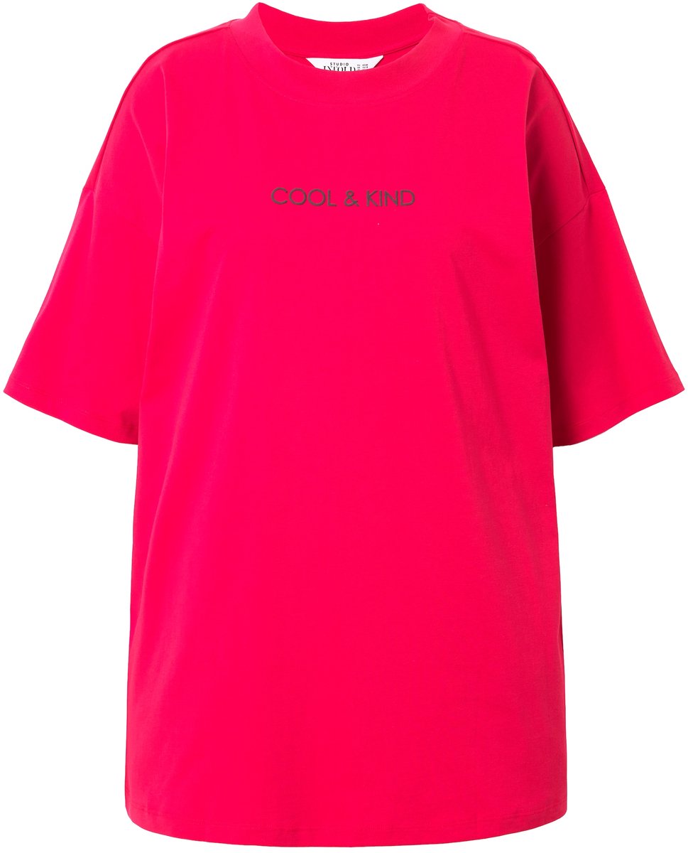 Studio Untold - Dames - T-shirt oversized cirkelprint halve mouw - Kersenrood - Maat 42+