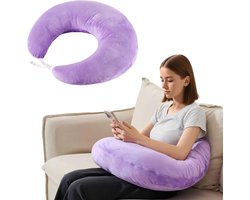 Steunkussen - U-vormig kussen - Armsteunkussen - Schootspeelkussen - Speelkussen - 68 x 50 x 20 cm - Multifunctioneel leeskussen - Zacht - Comfortabel - Kan gebruikt worden om te lezen, werken, spelen of haken - Paars