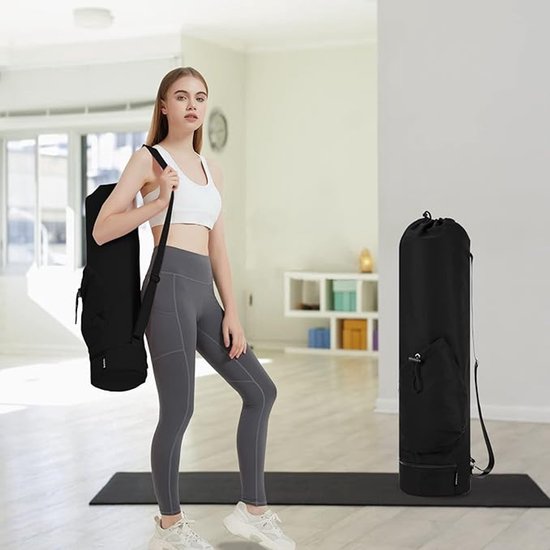 Geweo - yoga tas - Yogamattas - yogamat drager - Schoudertas - Rugzak - sporttas - Yogamat tas met rits - 75x19cm - zwart van Geweo — afbeelding 3