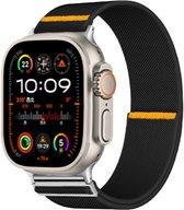 Stravo Elastisch Gevlochten Nylon Horlogebandje met Verstelgesp – Geschikt voor Apple Watch 42mm (Series 12/11/10), 41mm (Series 9/8/7), 40mm (Series 6/5/4, SE 1/2/3) – Zwart