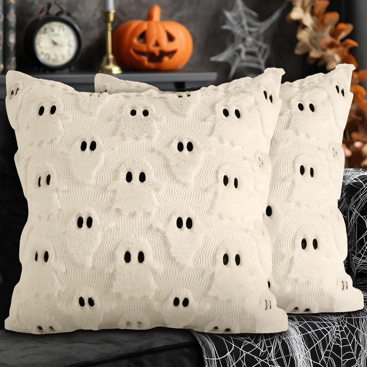Cosensi Halloween kussenhoezen set van 2 stuks, spookachtig kussensloop, pluche kunstbont 40 x 40 cm - binnen, huis, slaapkamer, bank decoratie Any