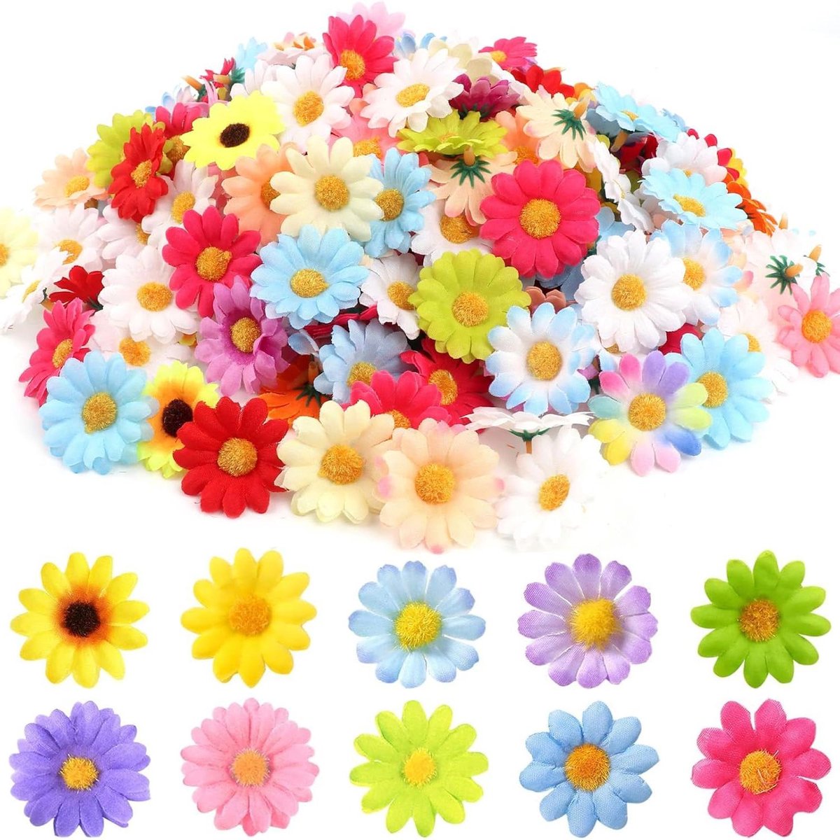Cosensi Kunstbloemkoppen 200 stuks 4 cm Madeliefjes Kleurrijke Bloemkoppen Decoratieve Bloemen Kunststoffen Bloemen DIY Knutselen Bruiloft Feest Decoratie Any