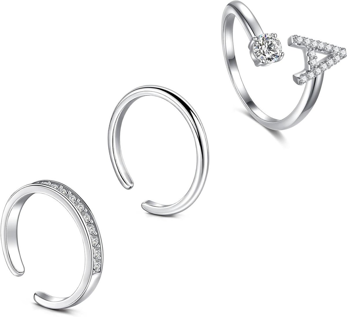 Cosensi - Teenring voor dames zilvergoud set letter A D K bloem hart vintage