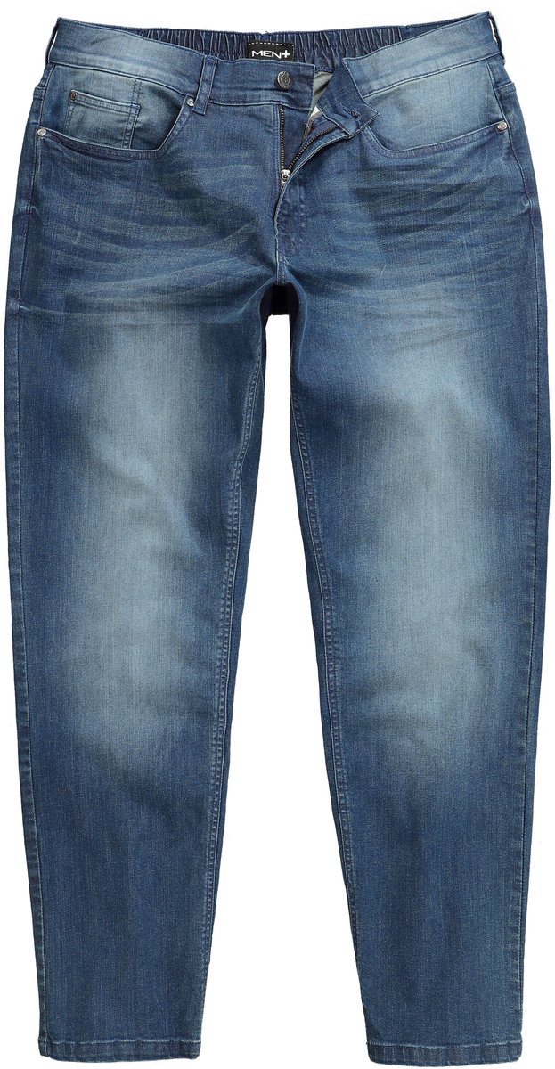 Men Plus - Heren - Jeans Buik-Fit toelopende Loose Fit elastische tailleband - Blauw denim - Maat 64