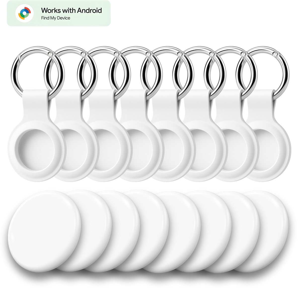 Bluetooth tracker geschikt voor Samsung - Inclusief sleutelhangers - Loshall - Werkt met Android Find My - Tracker voor Android - Waterdicht - 80 dB - Voordeelverpakking - Wit - 8 Pack