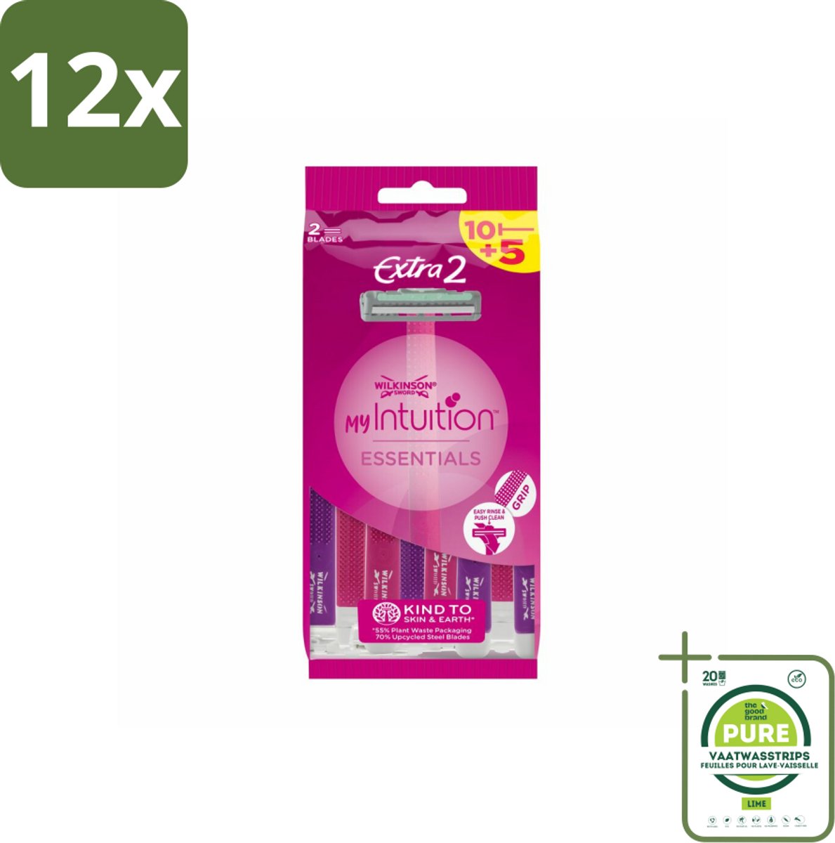 Wilkinson - Wegwerpscheermesjes - Extra 2 Beauty - Extra Comfort - 15 mesjes - Voordeelverpakking - 12 stuks - Wegwerpscheermesjes - Scheermesjes dames