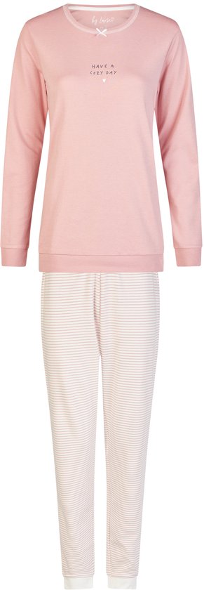 Set pyjama d'hiver long pour femme By Louise, rayures roses et Wit - Taille S