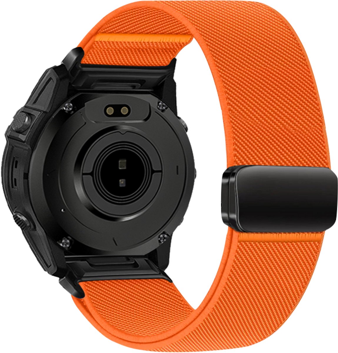 Stravo Nylon Bandje met Magneet voor Garmin Fenix 5s - Plus & Sapphire - Fenix 6s - Pro & Sapphire - Garmin Fenix 7s / Fenix 8 - 43mm - Quickfit 20 / 20mm band voor Garmin smartwatches - Stevig & Verstelbaar Horlogebandje - Oranje