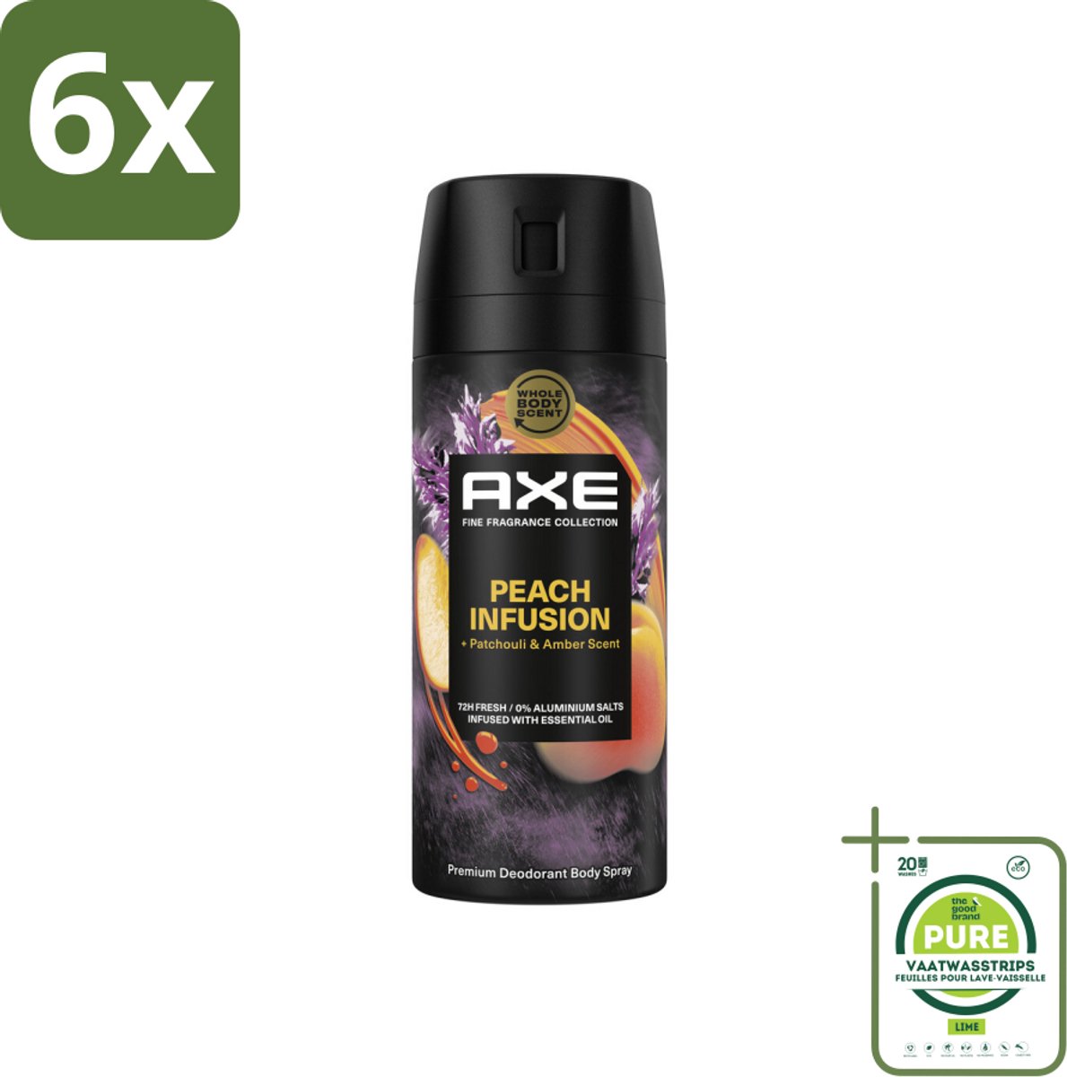 Axe – Deodorant – Peach Infusion – 150 ml - Voordeelverpakking - 6 stuks - Axe deodorant - Bodyspray