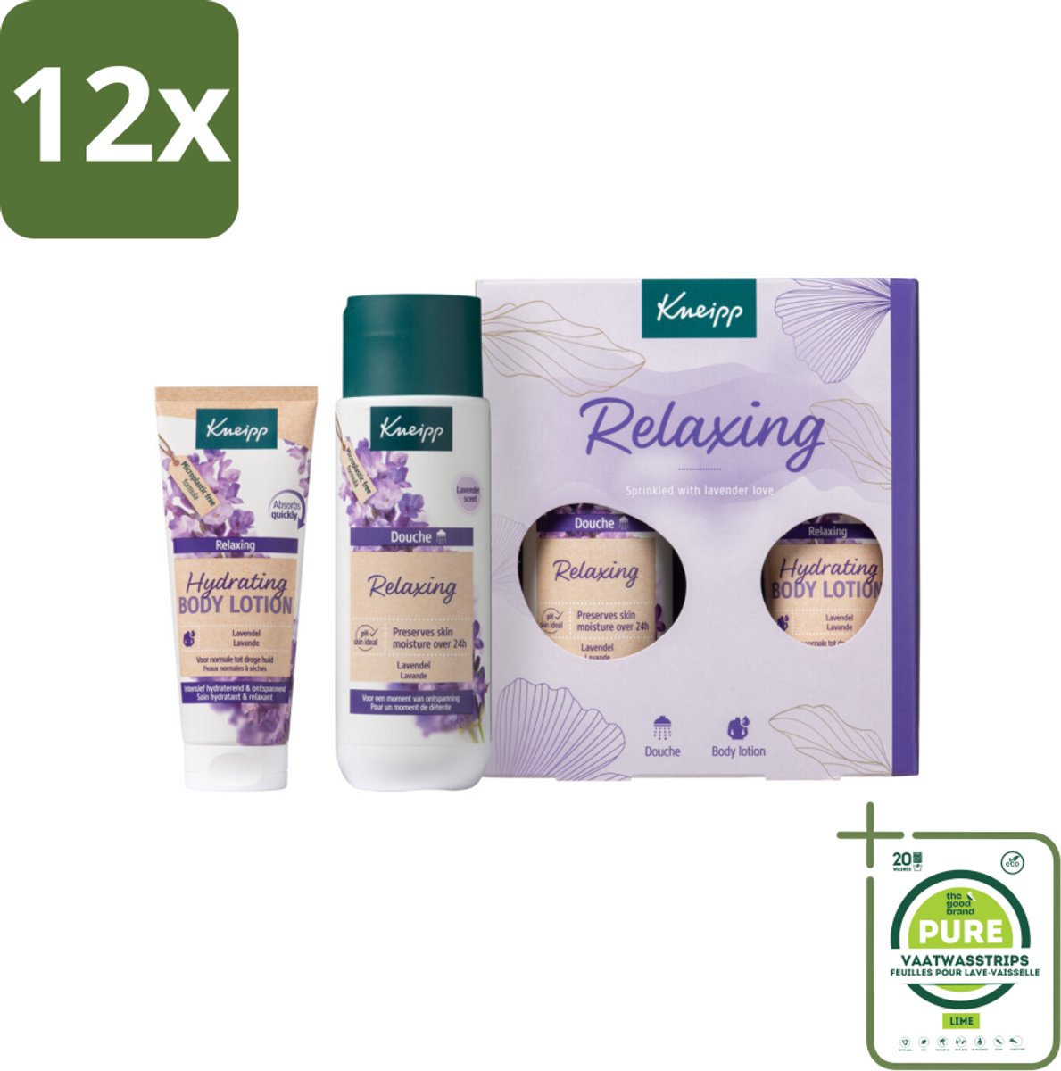 Kneipp – Relaxing Moments – Geschenkset – Lavendel – Douchegel & Bodylotion - Voordeelverpakking - 12 stuks - Ontspanning - Lavendel