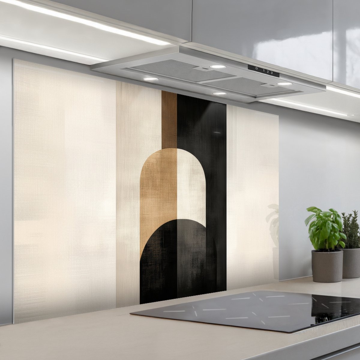 KitchenYeah Spatscherm 120x80 cm Zelfklevende achterwand Geometrische Vormen Wit Keuken muurbeschermer Spatwand fornuis