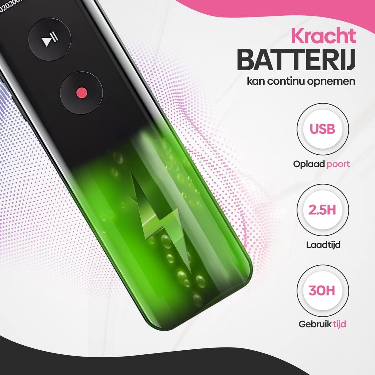 Digitale Voice Recorder 2025 met Ruisonderdrukking en 16GB - afbeelding 3