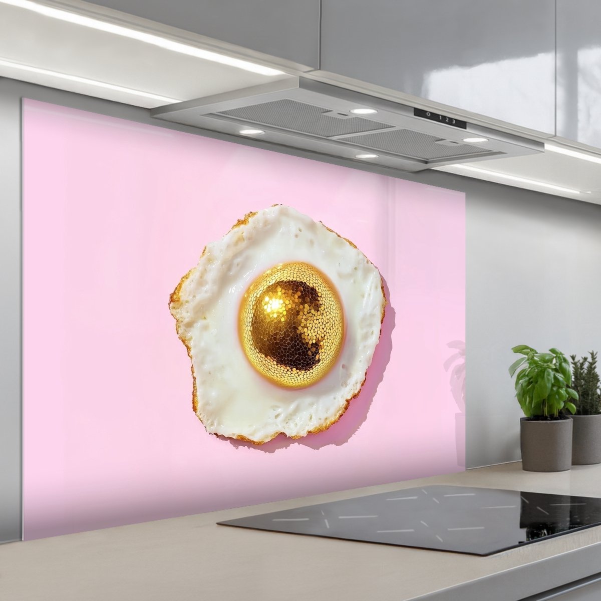 KitchenYeah Spatscherm 120x80 cm Zelfklevende achterwand Ei Disco Ontbijt Glitter Keuken muurbeschermer Spatwand fornuis