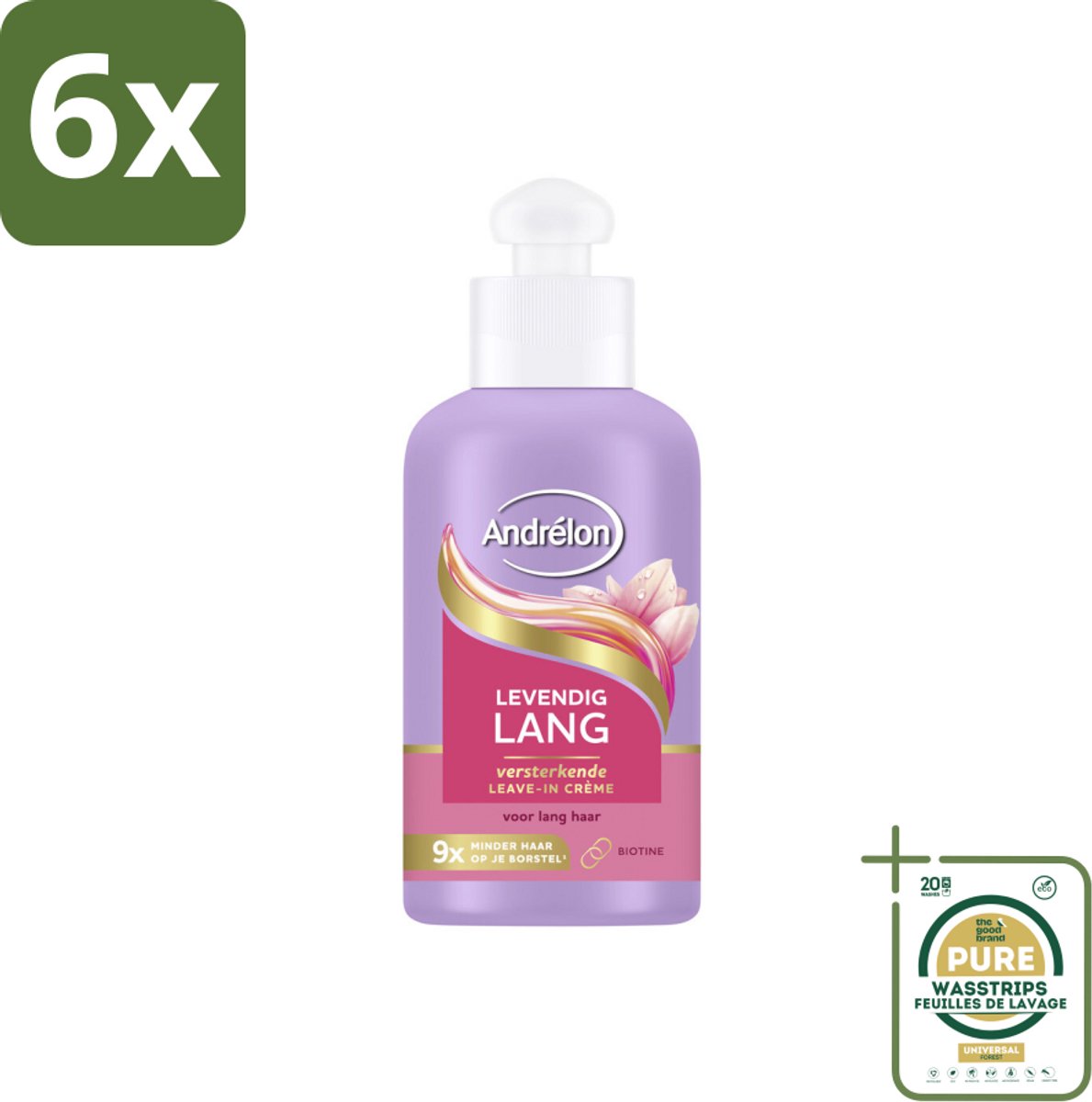 Andrélon – Leave-In Crème – Levendig Lang – 200 ml - Voordeelverpakking - 6 stuks - Haarbreuk - Biotine