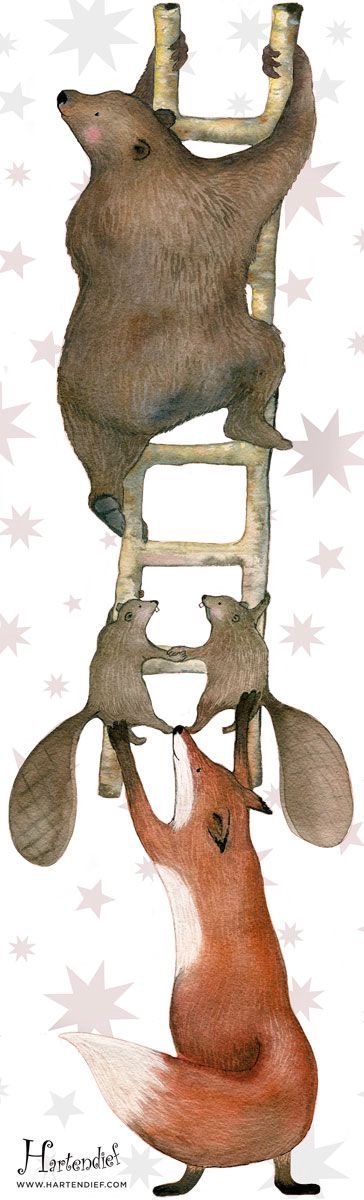 Dieren op de ladder muursticker 150 cm | Voor Baby- & Kinderkamer | Geproduceerd in NL | Eigen Ontwerp | Hartendief Design | Muursticker | Sticker voor muur | Decoratiesticker | Herbruikbaar | Geprint op herplaatsbare stickerfolie