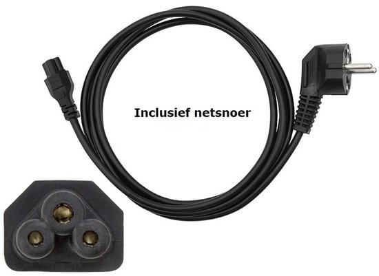 Cordon d'alimentation noir avec une prise et un connecteur C5. Cordon d'alimentation inclus.