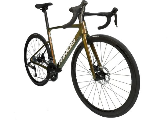 Rinos Odin 1 Carbon Road - RaceFiets - met UCI Frameset- met Shimano SORA 18 versnellingen en schijfremmen - lichte fiets voor dames en heren - 700 x 40C - Kameleon Goud Groen M-54 van Rinos — afbeelding 3
