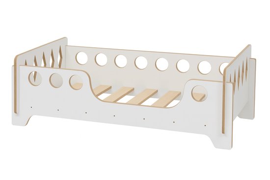 WoodWorks Kinderbed 70x140 cm – MDF Wit – Veilig Peuterbed met Uitvalbeveiliging – Geschikt voor Peuters & Kleuters – Stevig & Stijlvol Design