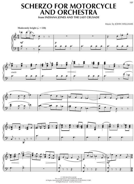 Muziekblad 'Scherzo for Motorcycle and Orchestra', uit Indiana Jones.