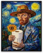 Kunst in Sterrennacht Stijl met Zonnebloem Fotolijst 50 x 70 cm - WC rollen - Grappig - Woonkamer - Schilderij - Poster - Foto
