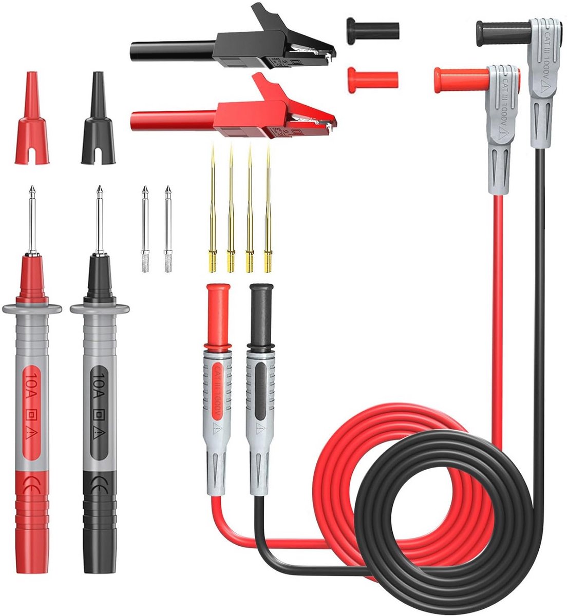 Testleads voor multimeter met krokodillenclips en meetpennen - 16-delige set 4 mm