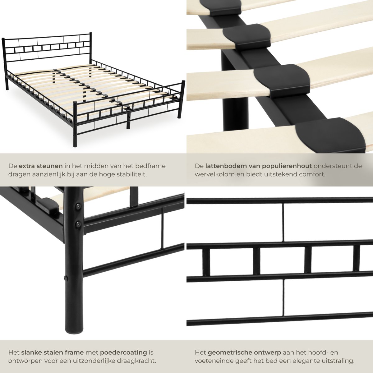 tectake® Metalen slaapkamerbed met lattenbodem - Bedframe voor slaapkamer en logeerkamer - Verschillende kleuren en maten - 200 x 180 cm - Wit