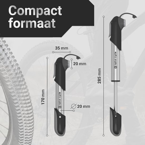 Mini Fietspomp 120 PSI - Handpomp voor Fiets - Compacte MTB en Racefiets Pomp — afbeelding 3