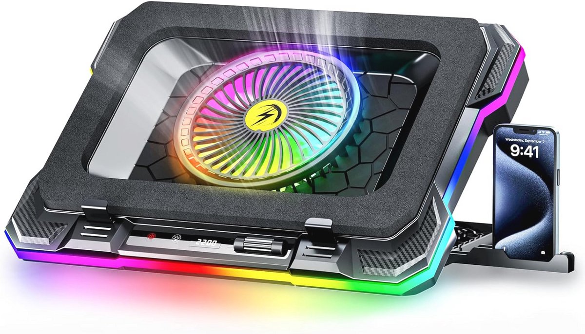 RGB Gaming Laptop Koelpad met turboventilator en instelbare hoogtes