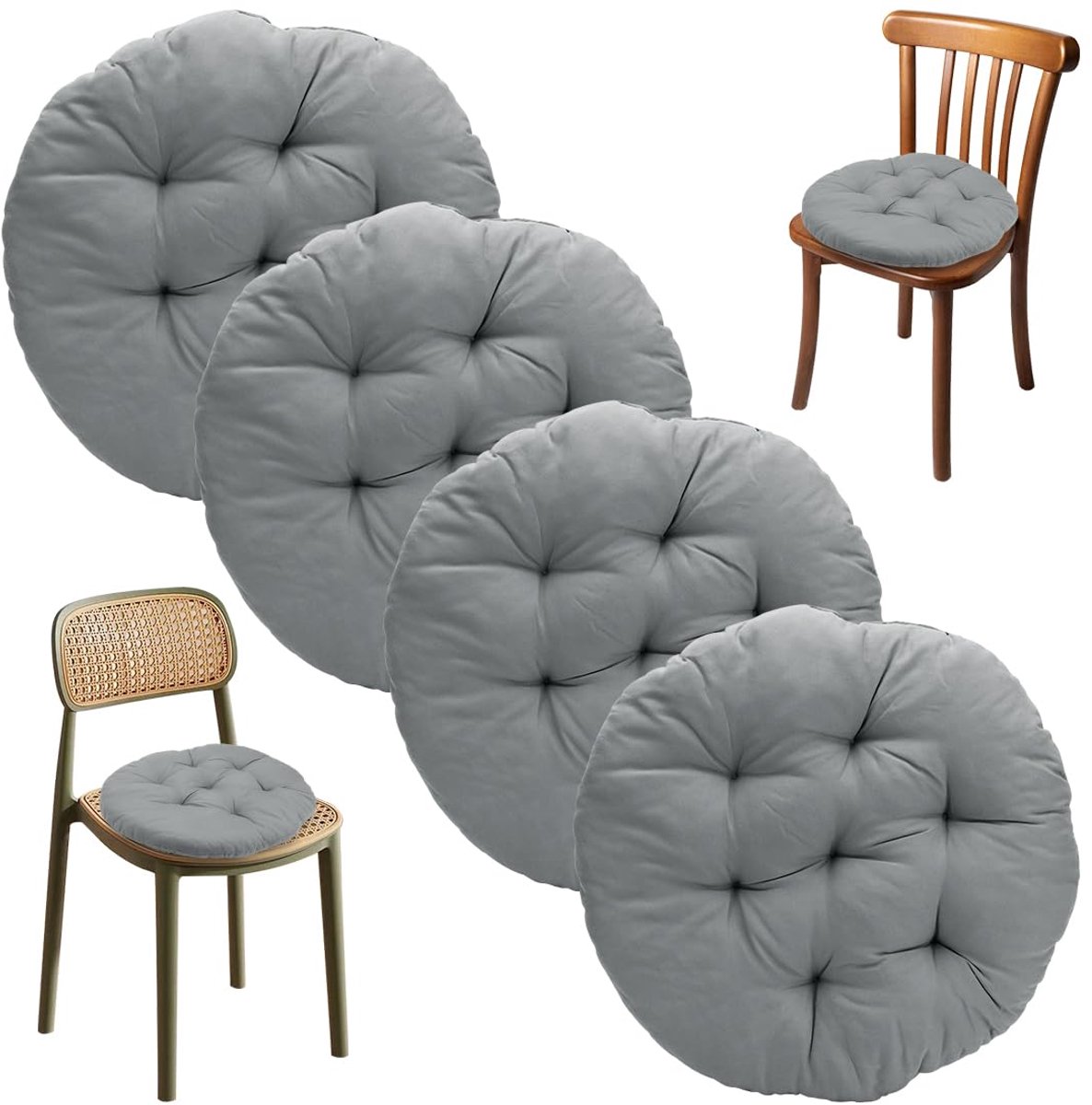 Unyqoos® Ronde grijze zitkussens set van 4 voor eetkamer- en tuinstoelen