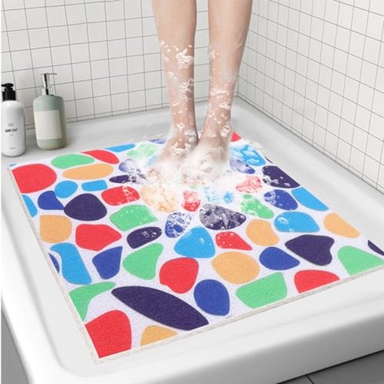 Veiligheidsbadmat, grote badmat, antislip, anti-schimmel rubberen douchemat 40 x 70 cm, slipbestendige badkamer & douchemat met afvoergaten en zuignappen (kleur: wit