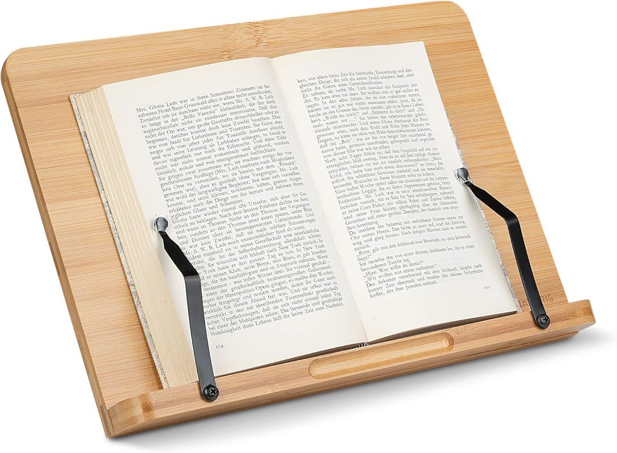 Houten Kookboekstandaard met Verstelbare Clips - Bamboe en Ijzer - 34 x 24 cm