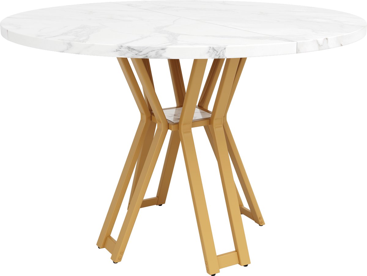 REDOM Eettafel 100x100 cm – Moderne Eetkamertafel met Stevig Metalen Frame – Stijlvolle Eettafel voor Eetkamer of Keuken – MDF en Metaal – Wit met Goudkleurige Poten Goud+Wit