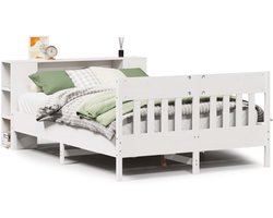 Tweepersoonsbed | Dubbelbed | Volwassenenbed | Bed met boekenkast zonder matras grenenhout wit 160x200 cm
