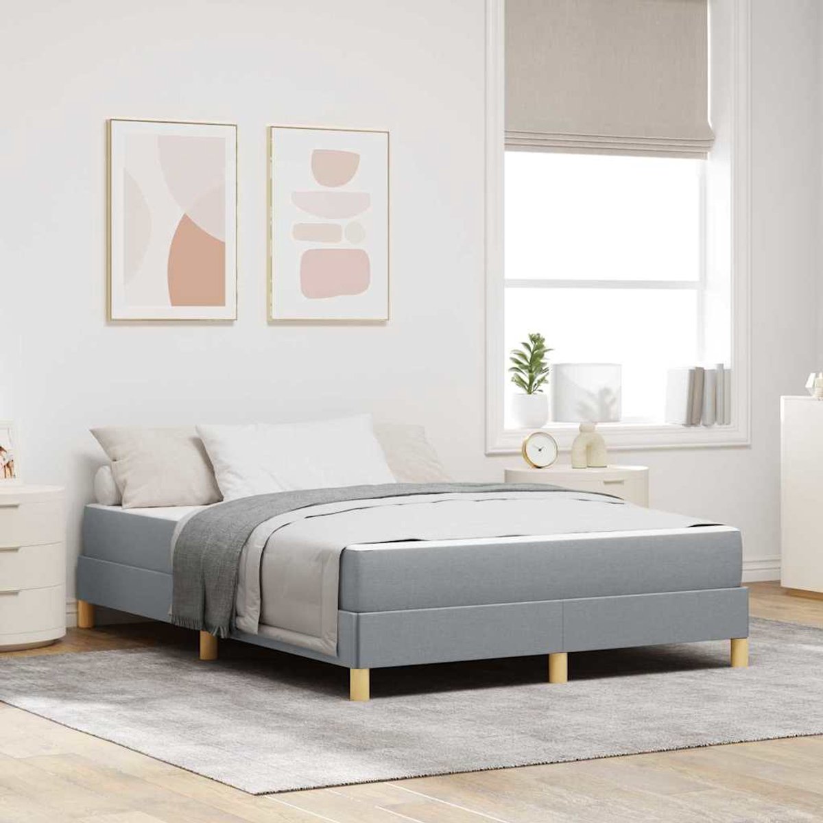 Tweepersoonsbed | Dubbelbed | Volwassenenbed | Boxspring bed Lichtgrijs en Bruin 140 x 190 cm