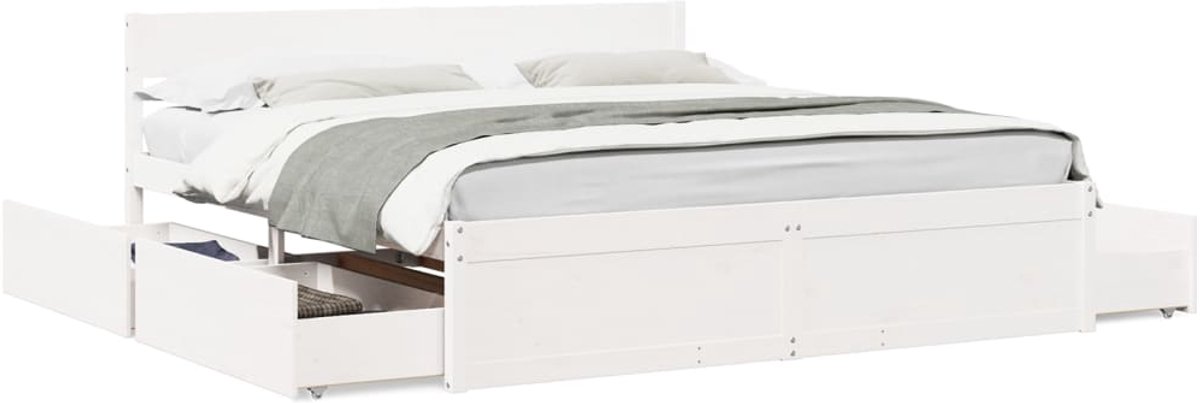 Tweepersoonsbed | Dubbelbed | Volwassenenbed | Bedframe zonder matras massief grenenhout wit 200x200 cm