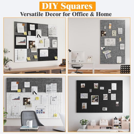 FWEEK Vilten prikbord, groot, 30 x 30 cm, zelfklevend, met 50 prikspelden, viltbord, memoborden, memoborden, bulletin board, wanddecoratie voor foto's, thuisdecoratie en kantoor, grijs, 8 stuks