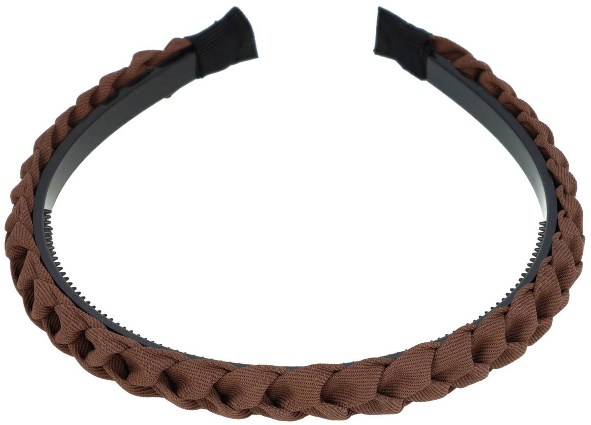 Haarsoires Haarband Diadeem 1.5cm – Gevlochten – Effen Stof – Bruin - Comfortabel voor Dames & Meisjes - Universele Maat