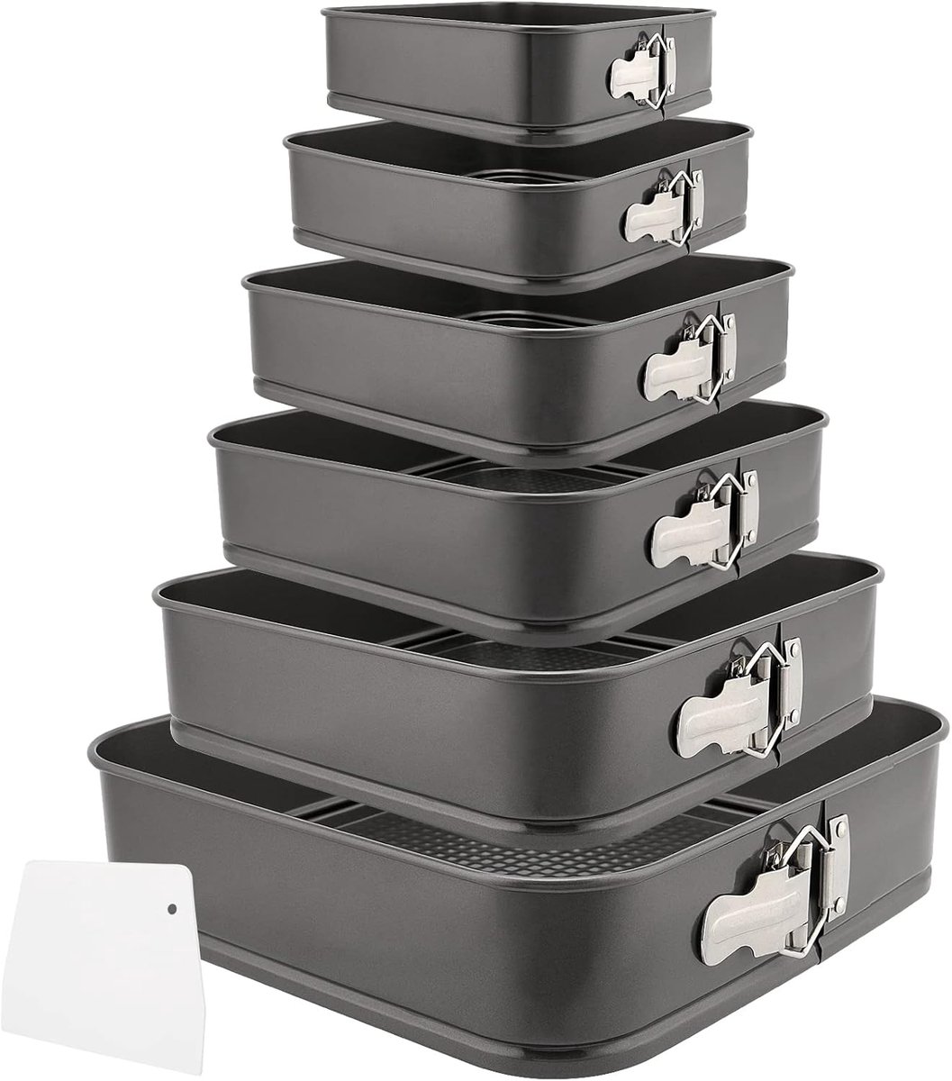 Set van 6 Bakvormen - Vierkante Bakvorm met Trapezium Cake Schraper - Zwarte Cake Mold Set