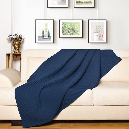 LAYNENBURG Premium sprei 240 x 260 cm, XXL, wafelpiqué, 100% katoen, licht, woondeken