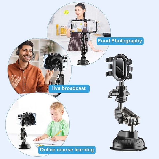 AKLOSIPY Stevige Telefoonhouder Met Stalen Klem – 360° Verstelbaar, Max 9 Cm Breedte – Voor Thuis, Kantoor & Streaming (Zwart)