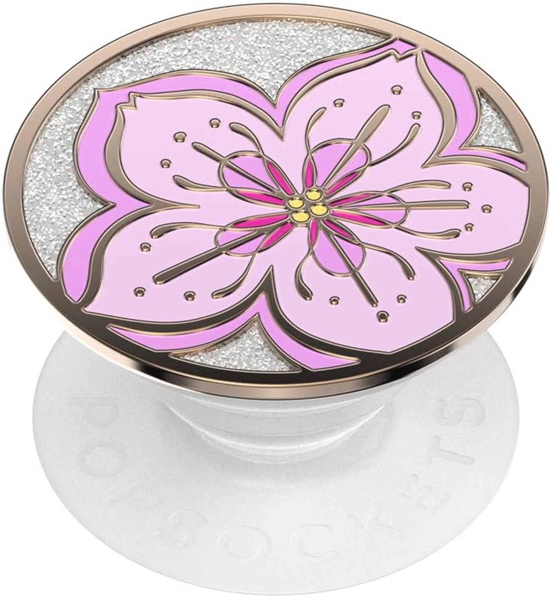 Handige PopGrip - Uittrekbare Handgreep en Stand voor Smartphones en Tablets met Verwisselbare Top - Enamel Glitter Cherry Blossom